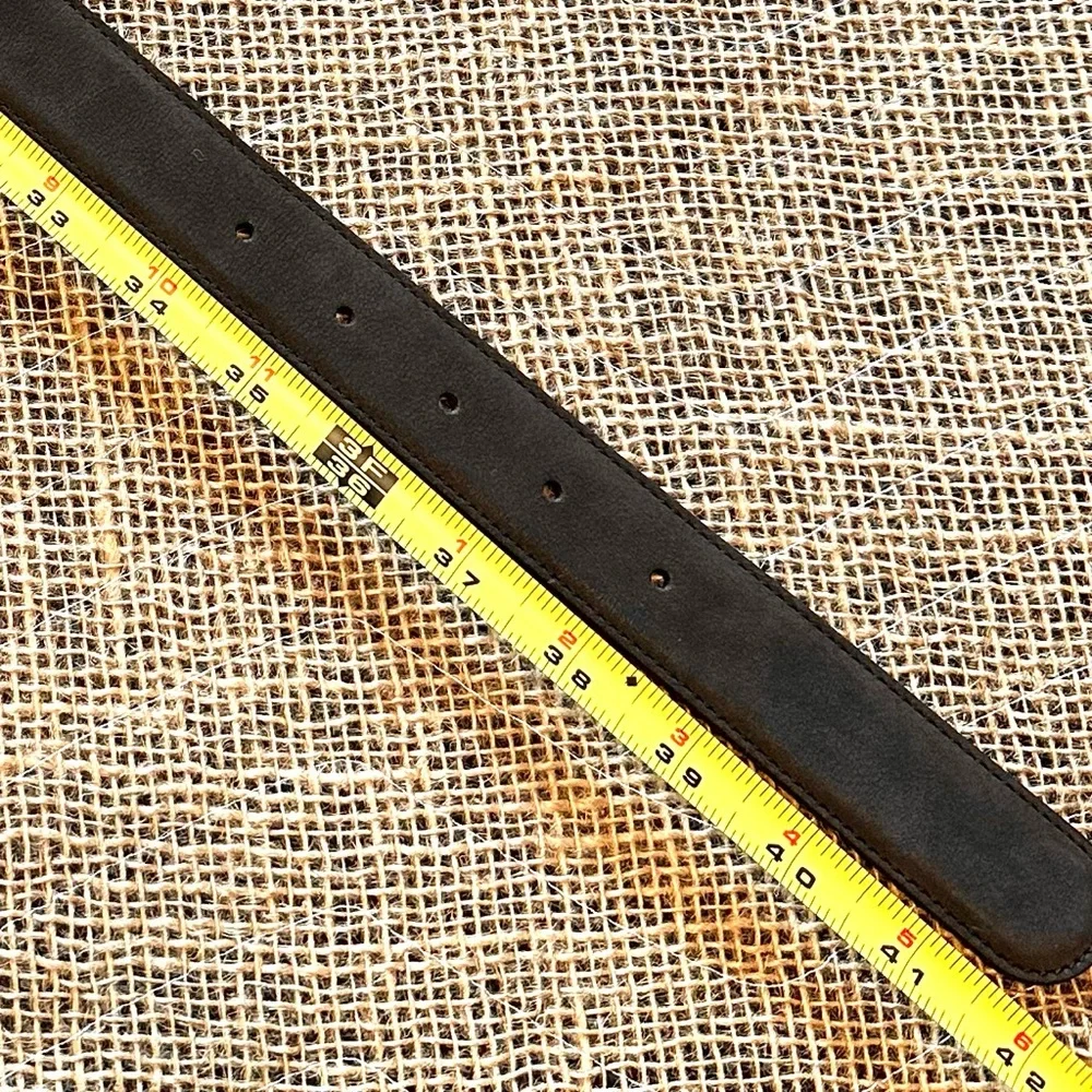 Italian Brushed Leather Belt Dark Brown Black Gun Metal Gray‎ Hardware Like New